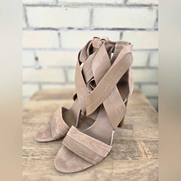 Vince Leather & Suede Wrap Around Heels - Picture 10 of 11